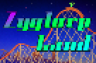 view of a rollercoaster with the pixelated letters ZYGLORP LAND overlayed on top.